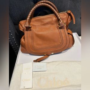 Chloe Marcie Medium Zip Leather Satchel in Tan